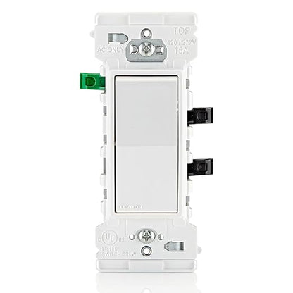 Leviton Lever Edge 15 Amp Single Pole Rocker Switch,E5601-MW,White,(Pack of 40)