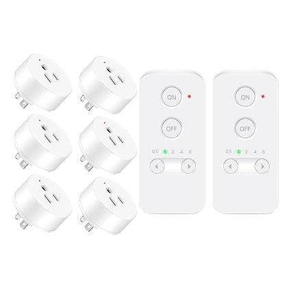 Greencycle Remote Control Outlet Plug,Remote Light Switches Wireless Indoor,Outlet Timer Indoor,No Interference No Wiring,15A/1500W,500ft RF Range,Compact Design,Programmable,2 Remotes 6 Outlets