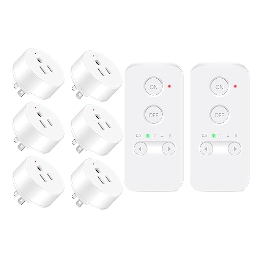 Greencycle Remote Control Outlet Plug,Remote Light Switches Wireless Indoor,Outlet Timer Indoor,No Interference No Wiring,15A/1500W,500ft RF Range,Compact Design,Programmable,2 Remotes 6 Outlets