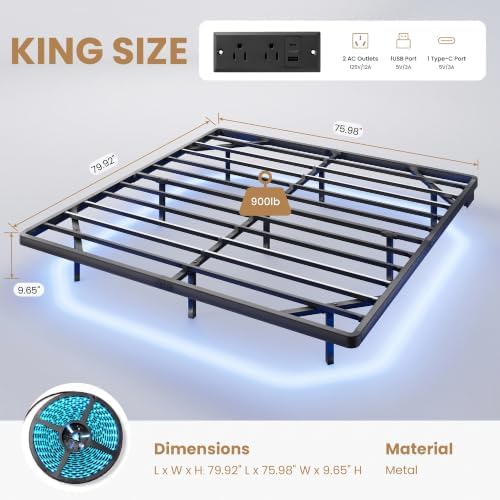 SHA CERLIN King Size Floating Bed Frame with Smart LED Lights, Black