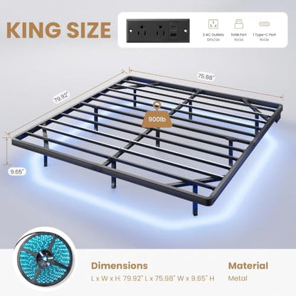 SHA CERLIN King Size Floating Bed Frame with Smart LED Lights, Black