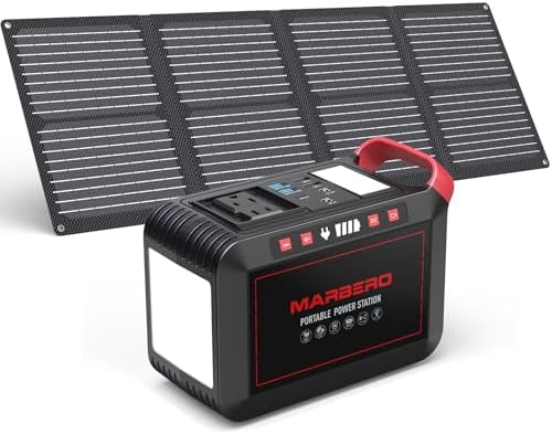 MARBERO 237Wh Solar Generator with Solar Panel Included Portable Power Station 300W Pure Sine Wave with Foldable Solar Panel 60W Set for Camping Outdoor Hiking Fishing Emergency