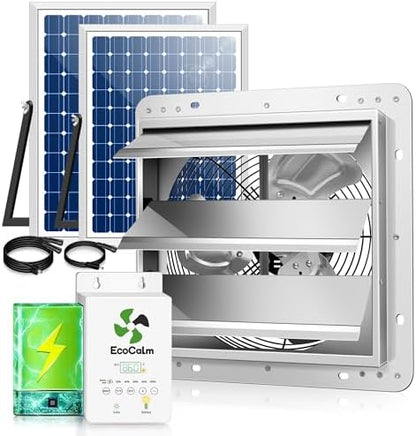 Solar Exhaust Fan 12“ for Greenhouse with Smart Thermostat, Battery