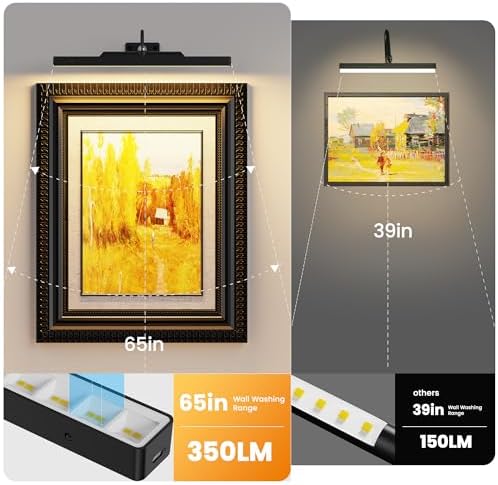 2Pack Picture Light, 13Hrs Lasting Battery Operated Picture Lights for Paintings,16in Remote Control Display Art Light with Timer for Wall Painting, Frame, Portrait, Display,Artwork,Gallery- Black