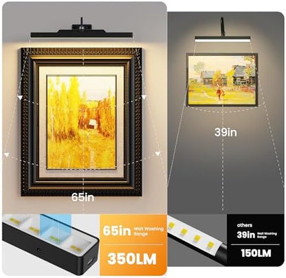 3Pack Picture Light Battery Operated, 16in Picture Light for Wall, 5000mAh Cordless Wall Lights with Controller,Art Light with Dimmable Cordless for Wall Painting,Frame, Portrait, Dartboard- Black