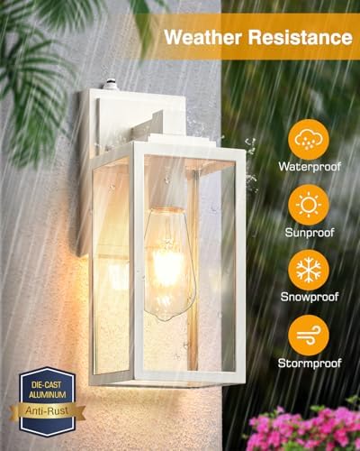 VIANIS White Dusk to Dawn Outdoor Wall Lantern, Anti-Rust, Waterproof