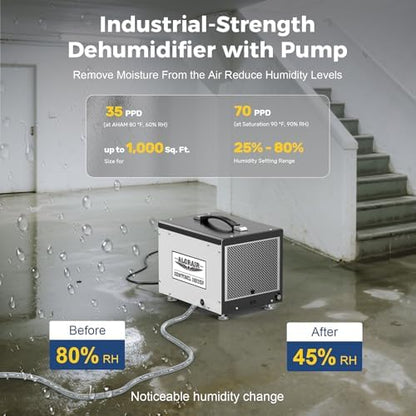 ALORAIR Smart Wi-Fi 70 Pints Crawlspace Dehumidifier with Pump Compact Unit