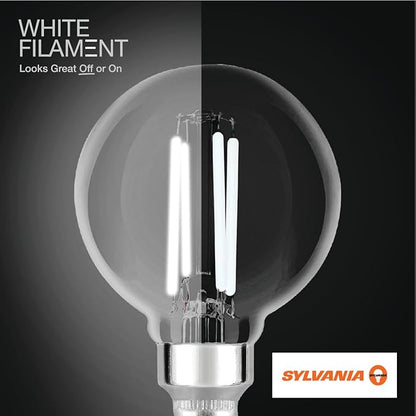 Sylvania G16.5 Clear Globe LED White Filament Bulb, 5.5W, Dimmable, 500 LMS, Candelabra Base, 2700K, Soft White - 2 Pack (42245)