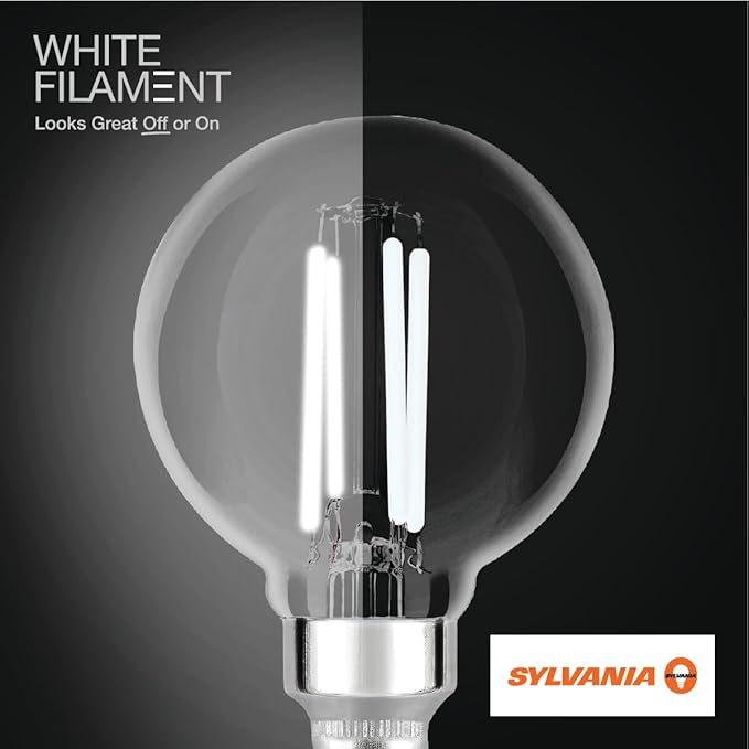 Sylvania G16.5 Clear Globe LED White Filament Bulb, 5.5W, Dimmable, 500 LMS, Candelabra Base, 5000K, Daylight - 2 Pack (42246)