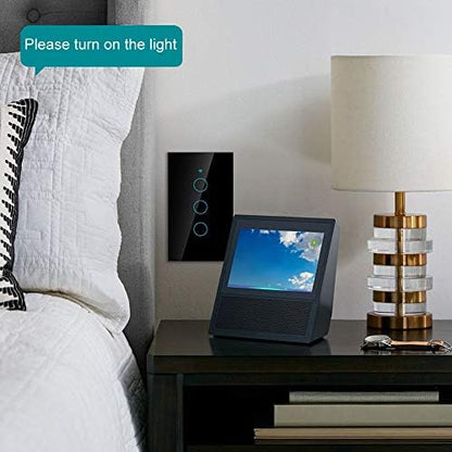 3-gang Smart Switch Wall Light Remote Control Voice Control Switch Single Circle for Home SIRI(US Black)