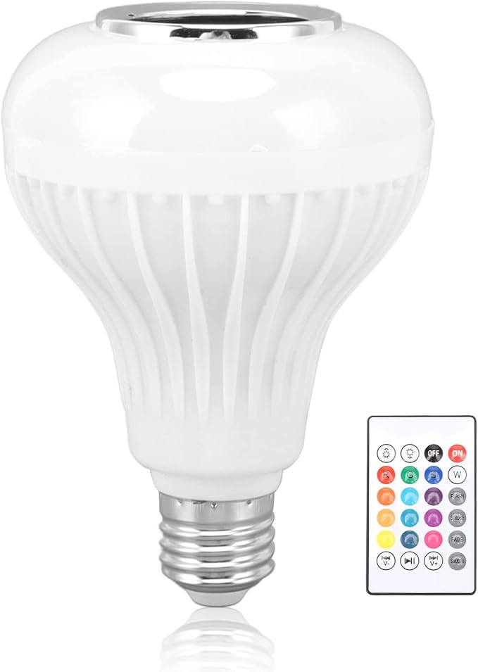 AYNEFY Music Bulb, Smart Music LED Bulb RGBW Color Changing LED Speaker Light E26 Base Remote Control with 12 Color Lights for Home Bar Bedroom Restaurant