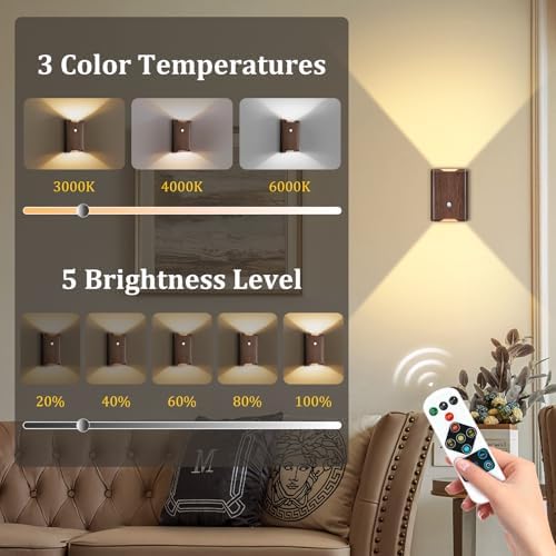 Eneru Motion Sensor Wall Sconce, Rechargeable Wireless Lights Indoor 2 Pack