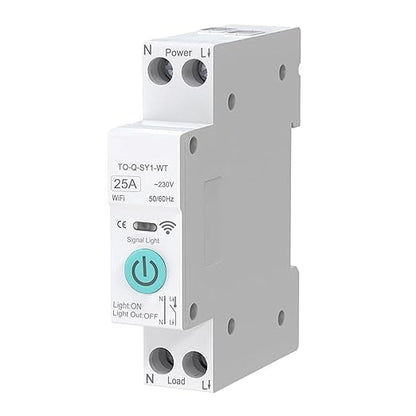 WiFi Circuit Breaker, 1P+N 25A 230V Smart Home Wireless Remote Control Switch Timer Voice Control Compatible with Smart Life TUYA APP DIN Rail Mounted