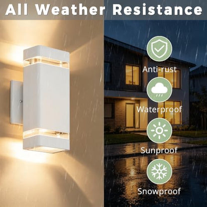 JYV Square Dusk to Dawn Outdoor Wall Lights, Up and Down, White 2 Pack