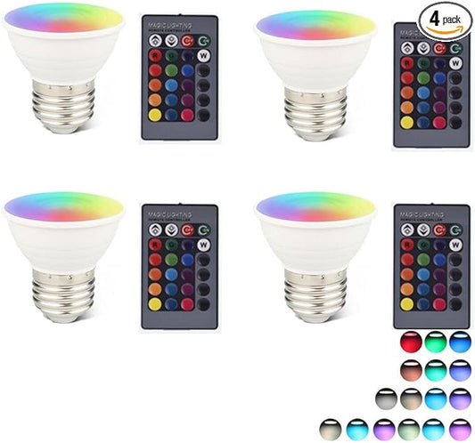 Par16 LED Color Changing Light Bulb with 24 Buttons Remote Control 50 Watt Equivalent E26 Base,16 Colors Dimmable RGB LED Spot Light Bulb with 5W