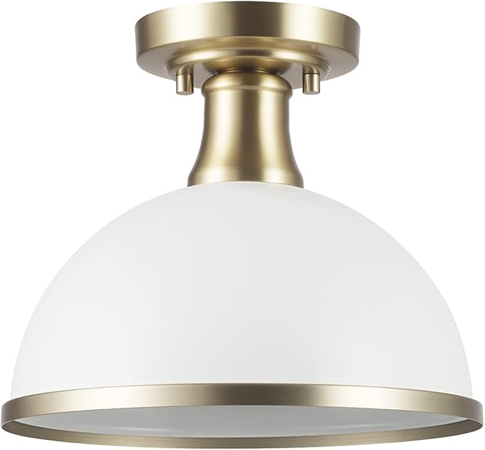 Globe Electric 66000037 1-Light Semi-Flush Mount Ceiling Light, Matte White, Brass Accents, Bedroom Lighting Fixtures Ceiling, Dining Room Fixture, Timeless Lighting for Hallway or Dining Room