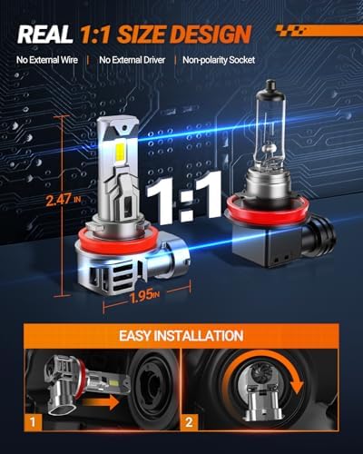 SEALIGHT S1-Pro H11/H8/H9 Fog & Light Bulbs, 40000LM 6500K White H11 Lights, 1600FT Beam, IP67 Waterproof with Fan, 2-Pack for ATV/SUV