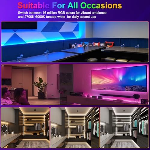 JOYLIT 24V RGBCCT COB LED Strip 5-in-1 32.8FT 840 LEDs/M Dotless Indoor