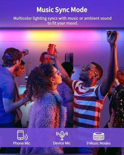 RGB+IC LED Strip Lights, Smart Bluetooth LED Light for Bedroom, Color Changing LED Strips with 44 Scene Modes(6.6ft)