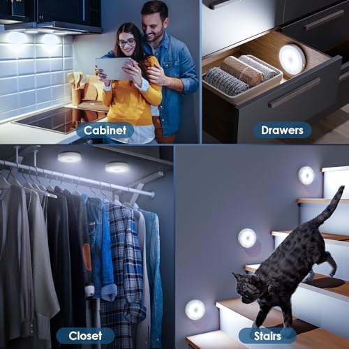 Motion Sensor Puck Light with Remote, Cool White, 8-Pack