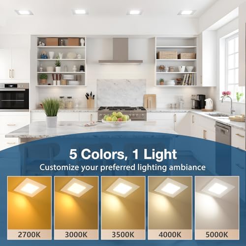 Amico 12 Pack 6 Inch 5CCT Ultra-Thin Square LED Recessed Ceiling Light