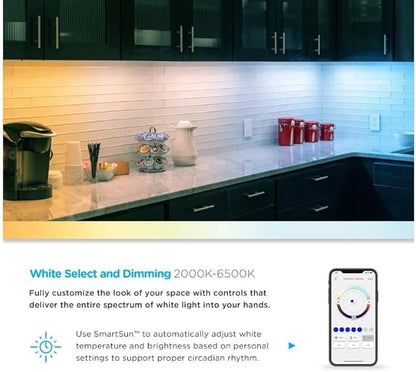 Enbrighten Vibe Plug-in Smart Under Cabinet Lights, 24in, Adjustable White from 2000K-6000K, Dimmable, Programmable Schedule Under Cabinet Lighting, Compatible with Alexa, Google Assistant, 58261-T1