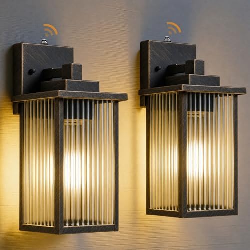 2-Pack 13-Inch Dusk to Dawn Outdoor Light, Black Brush Gold Metal