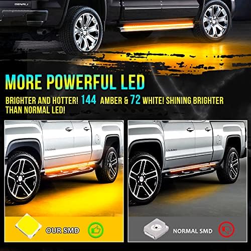 Led Running Board Lights for Trucks Amber Side Marker Kit, White Courtesy Light Extended Crew Cab 2pc 70Inch 216 Led Bar Bed Switchback Underglow Strip for Pickup Truck SUV Cars Work Van (1070)