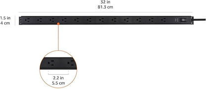 Amazon Basics Surge Protector Power Strip, 12-Outlet, Heavy Duty, Metal, 600 Joules, 6ft Extension Cord, Wide Spaced, Mountable, Black