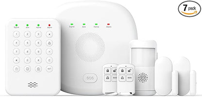 2026 Home Security System, 7-Piece Wireless Smart Alarm System Kit with Instant App Alerts & WiFi+GSM/4G,Mobile App Control,Door/Window Sensors,Remote,Motion Detectors,Compatible with Alexa