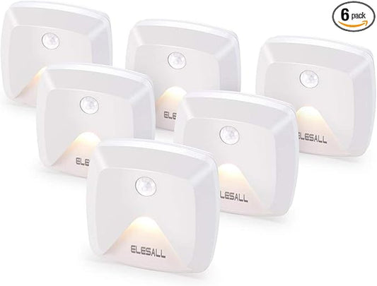 innofox 6-Pack Stick-on Motion Sensor Lights, Warm White LED Night Light, Stick-Anywhere Stair Lights, Closet Light, Battery Operated Wall Light for Kitchen, Hallway, Bedroom, Bathroom, Stairs