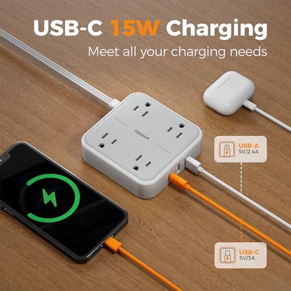 TESSAN Surge Protector Flat Extension Cord 10Ft, Flat Plug Power Strip