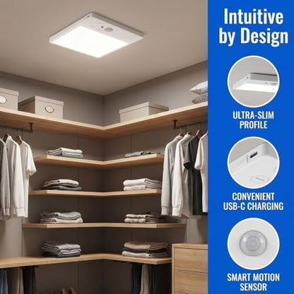 Rechargeable Motion Sensor Ceiling Light with Remote 500LM Wireless Magnetic Mount LED for Closet Shower Stairs Pantry, 3 Color Temperatures Dimmable Battery Operated