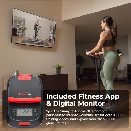 Sunny Health & Fitness Smart Stair Stepper w/Handlebar & Resistance Bands | 330 lb Capacity, Adjustable Handlebar & Step Height, Stair Climber, Device Holder, Hydraulic Resistance, SunnyFit App