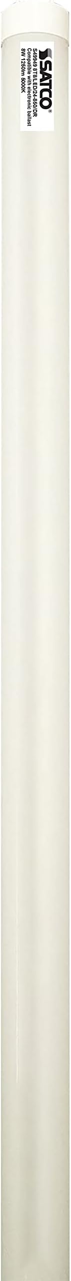 Satco S49949 8 Watt 120-277 Volt 2Ft LED T8 Linear Tube Lighting; G13 Medium Bi-Pin Base; 5000K Neutral White: 1250L Dimmable (25 LED Light Bulbs)