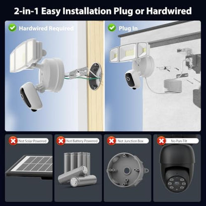 Onforu 2K Floodlight Camera Plug&Hardwired, Smart Security Camera Outdoor
