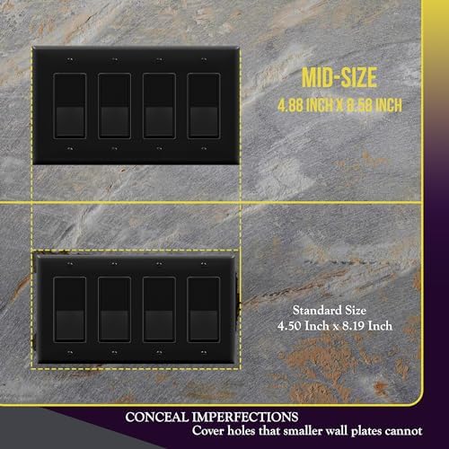 ENERLITES 4-Gang Black Mid-Size Decorator Switch Outlet Wall Plate Cover