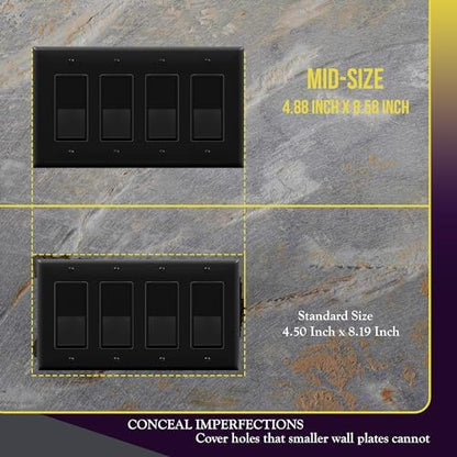 ENERLITES 4-Gang Black Mid-Size Decorator Switch Outlet Wall Plate Cover