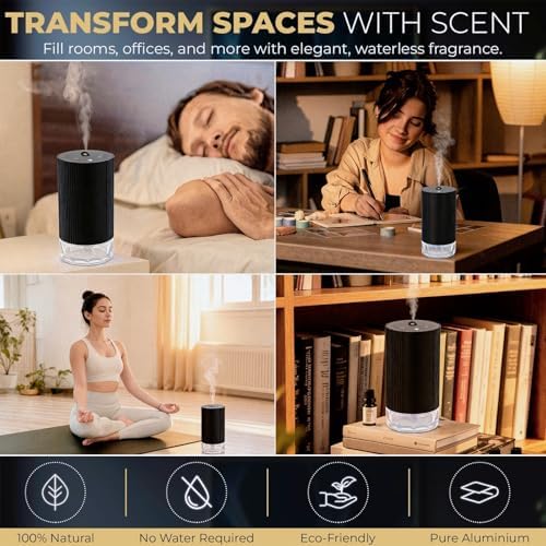 Waterless Essential Oil Car Diffuser with Color LED Voice Ambient Light,Mini and USB Cold Mist Aromatherapy Diffuser,Smart Control Sytem-60ml Capacity for Car,Travel,Home,Room,Office,Gift Ideal