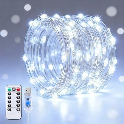 JMEXSUSS USB White Fairy Lights Plug in, 33ft 100 LED Twinkle Lights Indoor