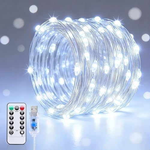 JMEXSUSS USB White Fairy Lights Plug in, 33ft 100 LED Twinkle Lights Indoor