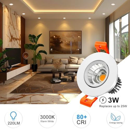 inShareplus 2 Inch LED Downlight, 3W Recessed Lighting COB Dimmable, 3000K Warm White, CRI80, Ceiling Lights with LED Driver, 20 Pack