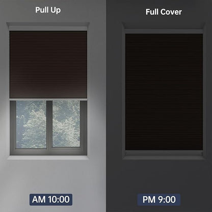 Cellular Shades Blackout Honeycomb Blinds for Indoor Windows, Cordless Cellular Shades 1.5 inch Cell Pleated for Bedroom Home Office, Custom Size, Blackout Brown