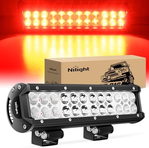 Nilight LED Light Bar 12 Inch 72W Spot Flood Combo Red Beam Off Road Lights Fishing Hunting Emergency Deck Boat Work Lighting for Trucks UTV Pick-up Van Boat Tractor
