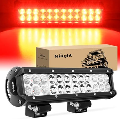 Nilight LED Light Bar 12 Inch 72W Spot Flood Combo Red Beam Off Road Lights Fishing Hunting Emergency Deck Boat Work Lighting for Trucks UTV Pick-up Van Boat Tractor