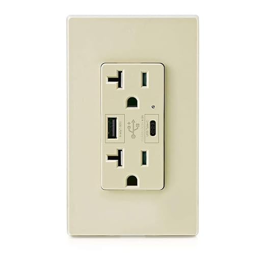 Micmi USB Outlet with C + A Wall Dual High Speed Receptacle Smart 4.8A Fast Charging Capability, 20Amp 125Volt, Tamper Resistant Wall Plate Included UL Listed (1Pack, Ivory, 20 Amp Outlet)