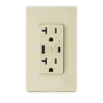 Micmi USB Outlet with C + A Wall Dual High Speed Receptacle Smart 4.8A Fast Charging Capability, 20Amp 125Volt, Tamper Resistant Wall Plate Included UL Listed (1Pack, Ivory, 20 Amp Outlet)