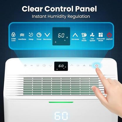 4500 Sq. Ft Dehumidifier, Max 80 Pint Dehumidifier for Basement, Compressor Dehumidifiers for Home with Drain Hose, Smart Humidity Control, Energy Efficient, Quiet for Bedroom, Large Rooms.