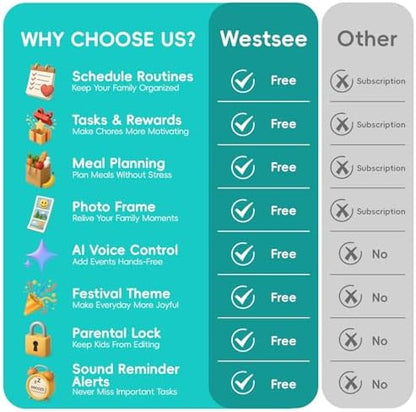 Westsee 15.6" Digital Calendar, No Subscription Smart Family Planner