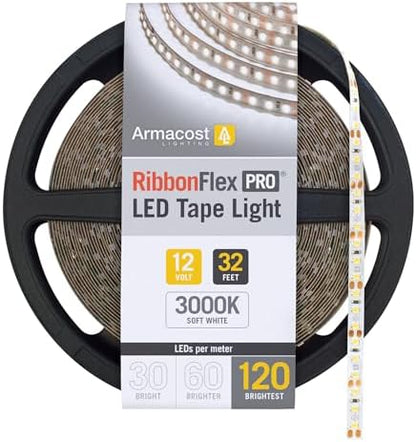 Armacost Lighting RibbonFlex Pro 12V White LED Strip Lights 120 LED/m, 3000K, 32.8 ft, 143250